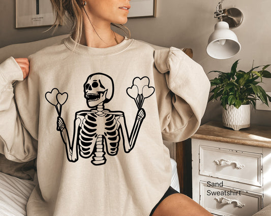 Skeleton Sweatshirt, Skeleton love Hoodie, Skeleton Lover Shirt, Valentin Days Gift, Skeleton Valentine, Heart Ballo,C6395
