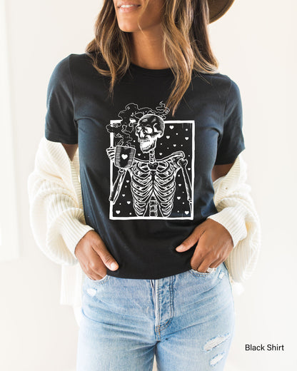 Hot Coffee Skeleton Sweathirt, Skeleton Drinking Coffee Sweatshirt, Coffee Skeleton T-shirt, Skull Sweatshirt, Skull Tee, C6402