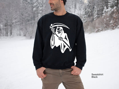 Grim Reaper Sweashirt,Funny Halloween Shirt,Trendy Skeleton  Coffee Hoodie,Halloween Party T shirt,Funny Halloween Costumes,Skull Gift,C6497