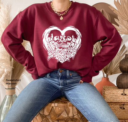 Kissing Skeletons Sweatshirt, Skeleton Shirt, Gothic Shirt, Skull Tee, Couple Shirt, Cool Skeleton T-Shirt, Skeleton Valentine, C6466