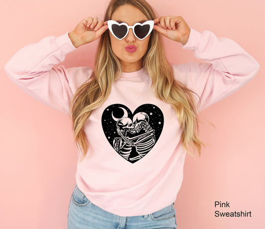 Skeleton Kissing Sweatshirt, Love Never Dies Tee, Romantic Shirt, Valentine's Day, Valentine's Shirt, C6467