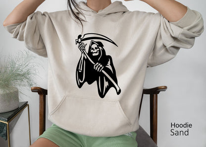 Grim Reaper Sweashirt,Funny Halloween Shirt,Trendy Skeleton  Coffee Hoodie,Halloween Party T shirt,Funny Halloween Costumes,Skull Gift,C6497