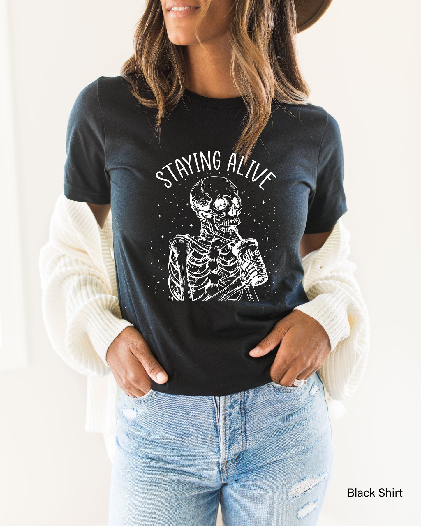 Staying Alive Skeleton Sweatshirt, Skeleton Shirt, Funny Halloween Shirt, Fall Shirt, Mom Halloween Shirt, Halloween Shirt, C6516