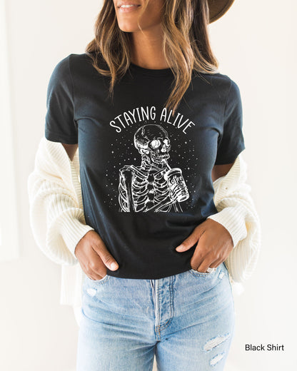 Staying Alive Skeleton Sweatshirt, Skeleton Shirt, Funny Halloween Shirt, Fall Shirt, Mom Halloween Shirt, Halloween Shirt, C6516