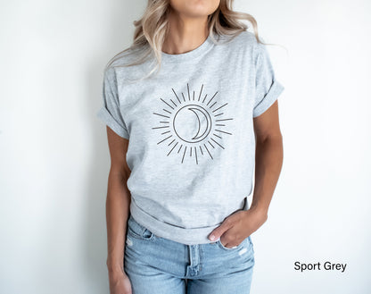 Sun and Moon Tshirt, Celestial Tee, Sunshine Tee, One with the Sun, Boho Shirt, Mystical Tee, Moon Shirt, Bohemian Shirt, C6044
