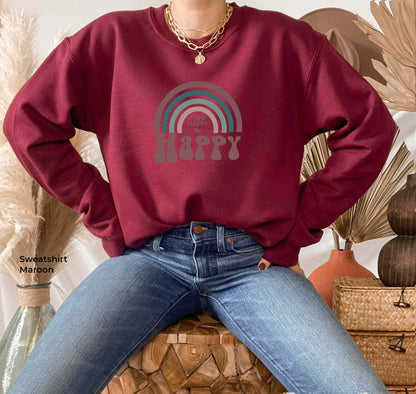 Retro Style Shirt, Rainbow Shirt, Boho Shirt, Think Be Happy, Vintage Tee, Motivational Shirt, Happy Tee, C6138