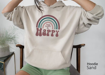 Retro Style Shirt, Rainbow Shirt, Boho Shirt, Think Be Happy, Vintage Tee, Motivational Shirt, Happy Tee, C6138