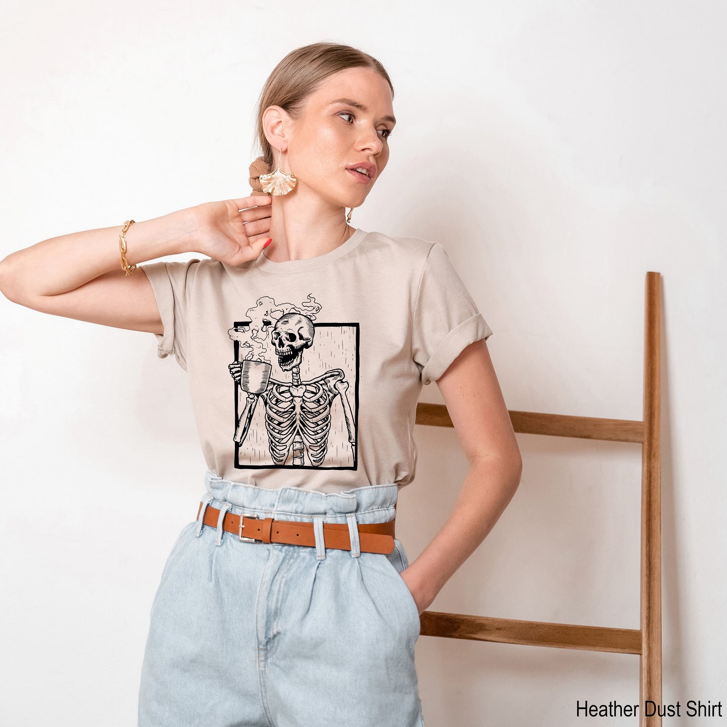 Hot Coffee Skeleton Shirt,Skeleton Drinking Coffee Shirt, Skeletons Halloween Oversized Tee,Skull Tank Top,Skull Tee,Skeleton Shirt,C6141