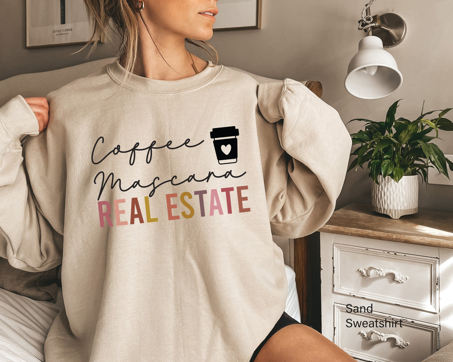 Coffee Mascara & Real Estate Sweatshirt, Cute Real Estate Agent Hoodie, Birthday Gift, Realty Shirt, Selling Houses Shirt, C6688