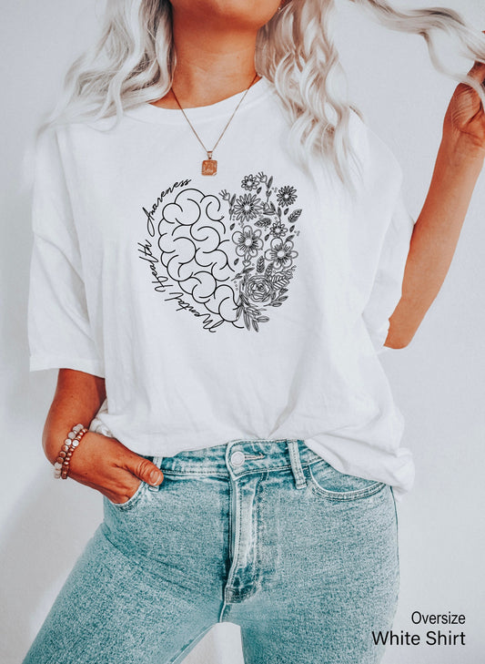 Health Shirt, Gardening Gift, Flower Shirt, Floral Brain, Mental Health Awareness Month Tees, Brain T-shirt, Counselor Shirt, C6760