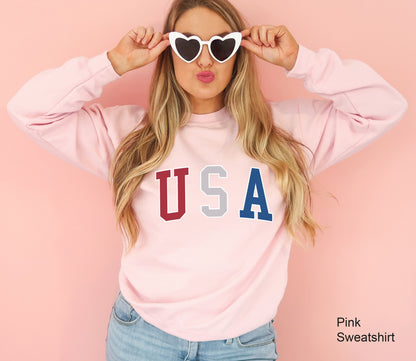 USA Sweatshirt, Red White Blue Unisex Crewneck Hoodie, 4th of July Sweatshirt, Big USA Tshirt, Usa Flag Shirt, C6815