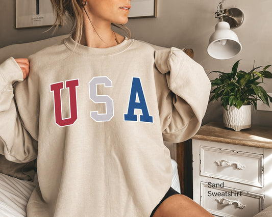 USA Sweatshirt, Red White Blue Unisex Crewneck Hoodie, 4th of July Sweatshirt, Big USA Tshirt, Usa Flag Shirt, C6815