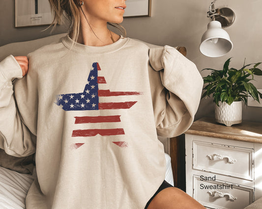 American Flag Star Sweatshirt, Women's Patriotic Sweatshirt, American Flag Hoodie, Patriotic Sweatshirt, American Usa Shirt, C6822