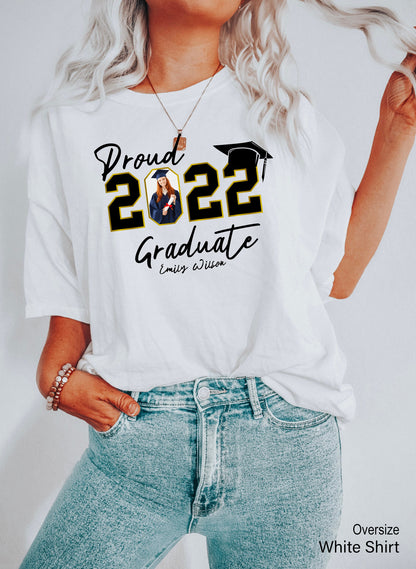 Custom Graduation Shirts,Class of 2022 Family Shirts Add The Photo Graduation T-Shirt,Proud Mom of a 2022 Graduate Tee,Glad Gift,C6927