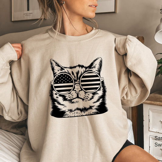 USA Cat Sweatshirt, Americana Cat, Cat T-Shirt, Kitty Kitten Lover Gift, Funny Patriotic Shirt, America USA 4th Of July, C6413
