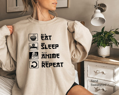 Eat Sleep Anime Repeat Sweatshirt, Anime Otaku Shirt, Gift for Anime Lover, Gift for Anime Fan,Cool Anime Shirt, Gift for Him, C5591