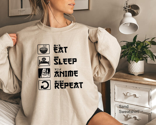 Eat Sleep Anime Repeat Sweatshirt, Anime Otaku Shirt, Gift for Anime Lover, Gift for Anime Fan,Cool Anime Shirt, Gift for Him, C5591