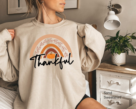 Thankful Rainbow Pumpkin Shirt, Thankful Shirt,Thanksgiving Shirt,  Thanksgiving Tee, Grateful Shirt, Fall Shirt, Fall Teacher Shirt,C6084
