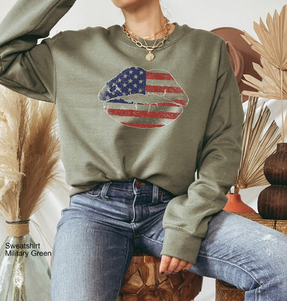 USA Lips Flag Sweatshirt,4th of July Shirt,Patriotic Lips Sexy T-Shirt,USA Kiss Tee,American Hoodie,Fourth Of July Party Tee,Retro USA,C6824
