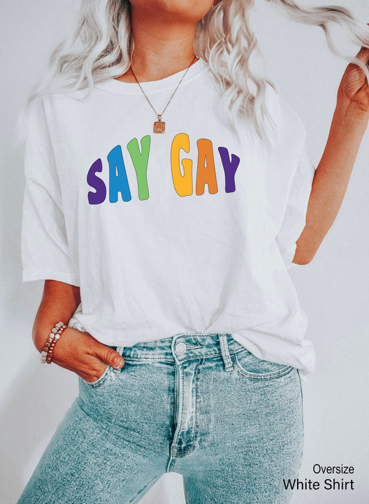 Say Gay Shirt, Rainbow Pride Top, LGBTQ Pride Tee, Gay Rights TShirt, Don't Say Gay Bill Florida, Protect Trans Kids T-Shirt, C6985
