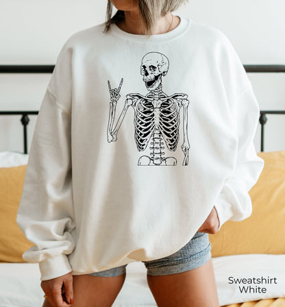 Skeleton Metal Fingers Sweatshirt, Skeleton Rock Hands Hoodie, Rock And Roll Sweatshirt, Skeleton Hand Halloween Shirt,Skeleton Hands, C7026
