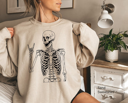 Skeleton Metal Fingers Sweatshirt, Skeleton Rock Hands Hoodie, Rock And Roll Sweatshirt, Skeleton Hand Halloween Shirt,Skeleton Hands, C7026