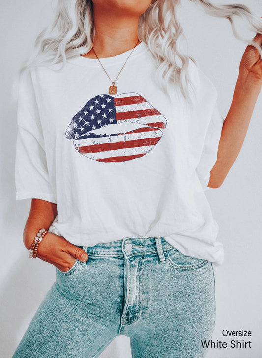 USA Lips Flag Shirt,4th of July Shirt,Patriotic Lips Sexy T-Shirt,USA Kiss Tee,American Shirt,Fourth Of July Party Shirt,Retro USA,C6824