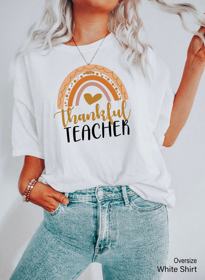 Thankful Rainbow Teacher Shirt, Thankful Shirt,Thanksgiving Shirt,Thanksgiving Tee, Grateful Shirt, Fall Shirt, Fall Teacher Shirt,C6085