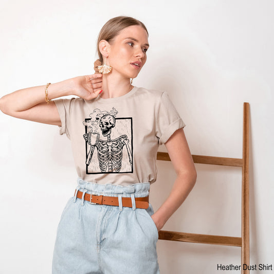 Skeleton Drinking Coffee Shirt, Skeleton Shirt, Coffee Lover Shirt, Funny Skeleton Skull T-Shirt, Funny Halloween shirt,C6141