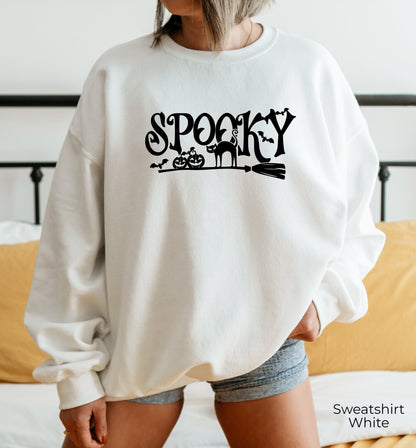 Spooky Sweatshirt,Spooky Season Sweater,Halloween Tshirt for Women,Halloween Spooky Vibes Shirts,Pumpkin Fall T shirt,Witch Broom Tee,C7059