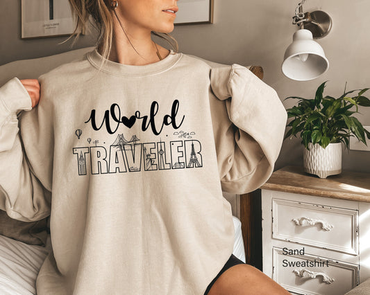 World Traveler Sweatshirt, Girls Trip Shirts, World Travel Hoodie, Traveler Shirt, Women's Travel Shirt, Vacation Shirts, C6736