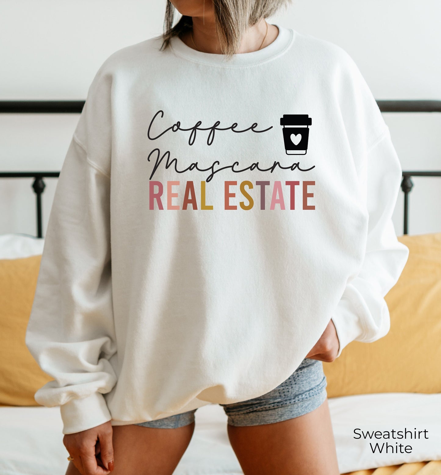Coffee Mascara & Real Estate Sweatshirt, Cute Real Estate Agent Hoodie, Birthday Gift, Realty Shirt, Selling Houses Shirt, C6688