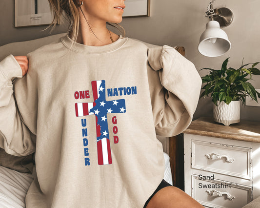 Faith American Flag Sweatshirt, Independence Day Sweatshirt, Christian Gift, Fourth of July Hoodie, Patriotic US Flag Gift Idea, C6961