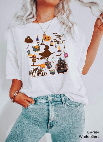 Halloween Shirt,Vintage Trick or Treat T-Shirt,Happy Halloween Racerback,Spooky Season Tshirt,Witch Tee,Halloween Party Costume Tshirt,C7022