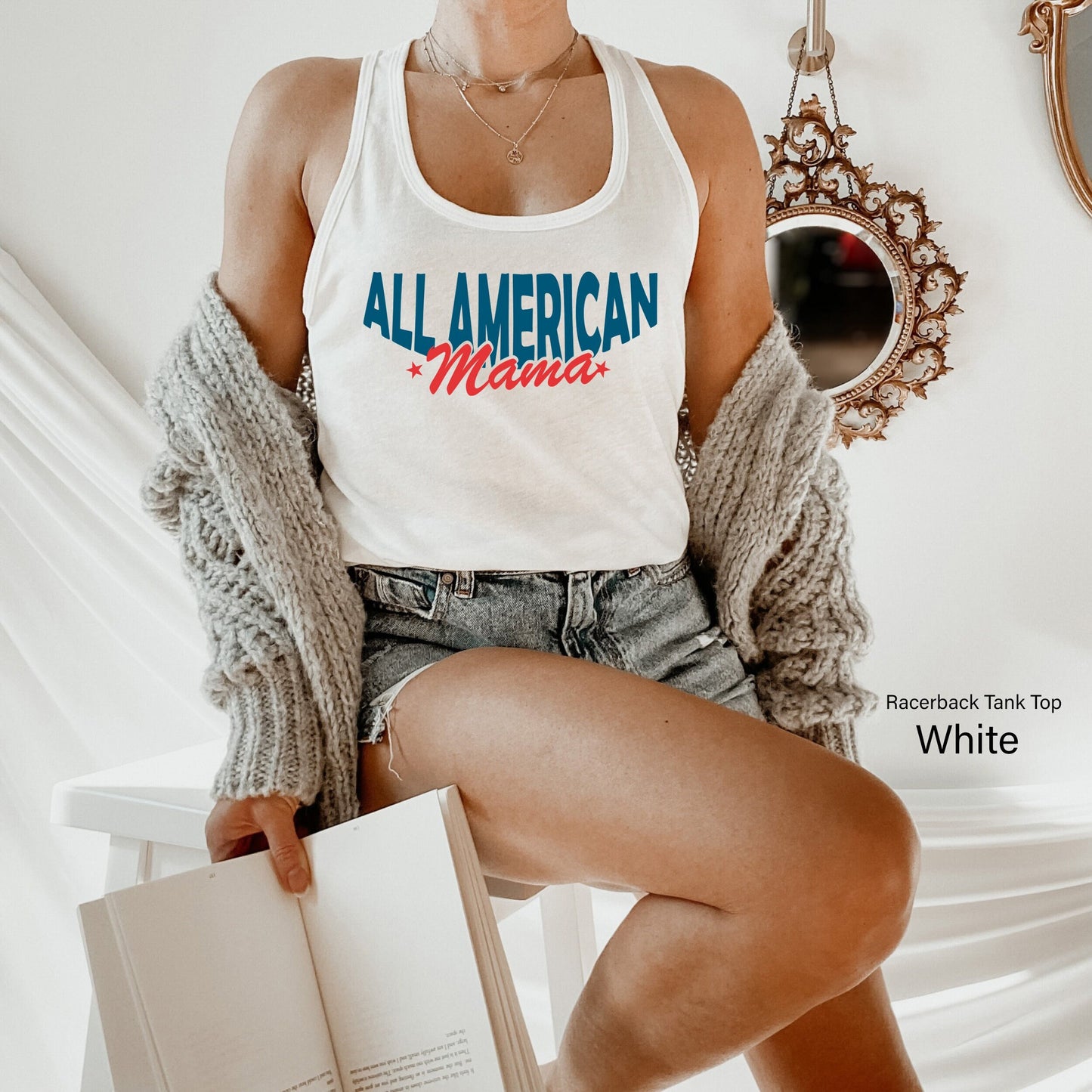 4th of July Tanks,All American Mama Shirt,4th of July Womens Racer Back,Patriotic Tank Top,Cute USA T-Shirt,Freedom Republican Tshirt,C6958