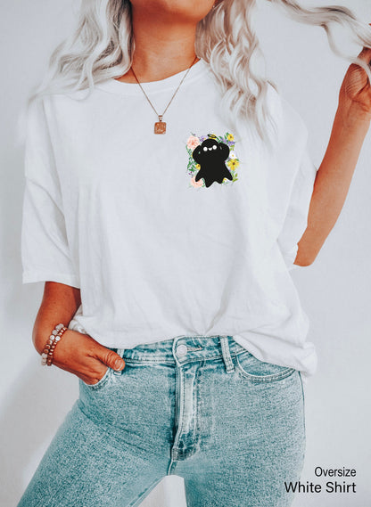 Halloween Ghost Sweatshirt,Halloween Party Hoodie, Floral boho Ghost Shirt,Trick or Treat Tee, Ghost Flowers Sweatshirt,Spooky Shirt,C7061