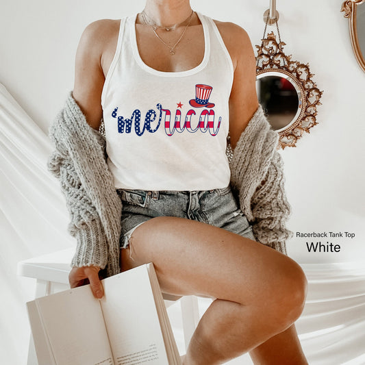 Cute Merica Tanks,America Flag Shirt,Big USA Star T-Shirt,4th of July Party Racerback,Patriotic Shirts,Fourth of July Party Tank Tops,C6874