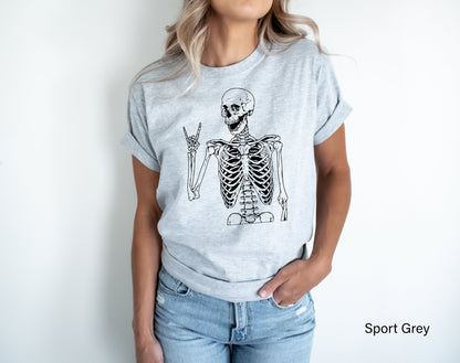 Trendy Skeleton Shirts,Skeleton Metal Fingers Tshirt,Cute Skeleton Rock Hands T-Shirt,Funny Rock And Roll T Shirt,Halloween Party Tee ,C7026
