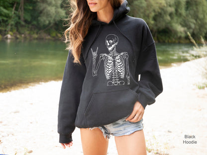 Skeleton Metal Fingers Sweatshirt, Skeleton Rock Hands Hoodie, Rock And Roll Sweatshirt, Skeleton Hand Halloween Shirt,Skeleton Hands, C7026