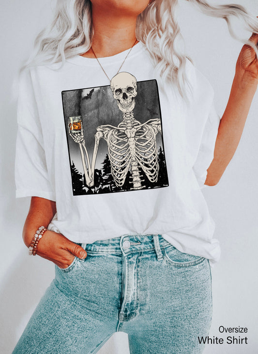 Skeleton Drinking Whiskey Halloween Shirts,Skeleton Selfie Tee,Skeletons Halloween Tshirt,Skull T-Shirts,Funny Halloween Party Gifts,C7034