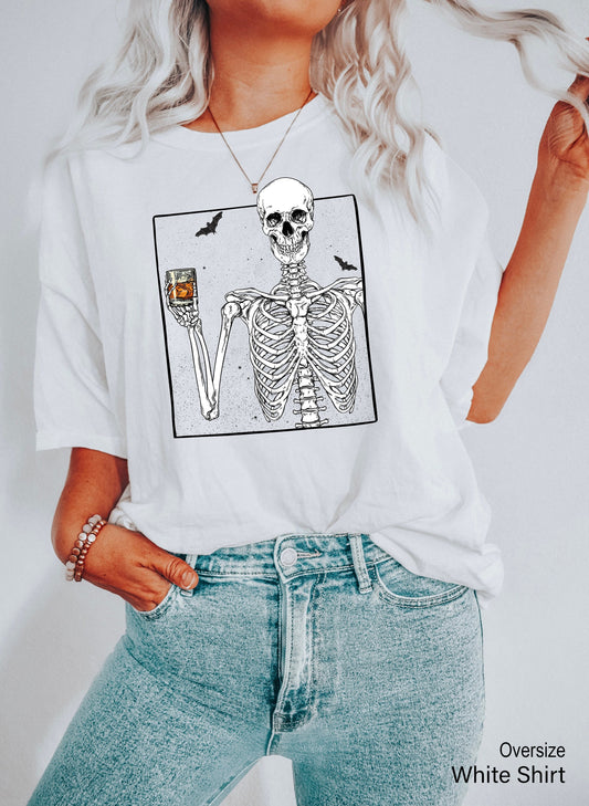 Skeleton Drinking Whiskey Halloween Shirts,Skeleton Selfie Tshirt,Skeletons Halloween Tee,Skull T-Shirts,Funny Halloween Party Gifts,C7035