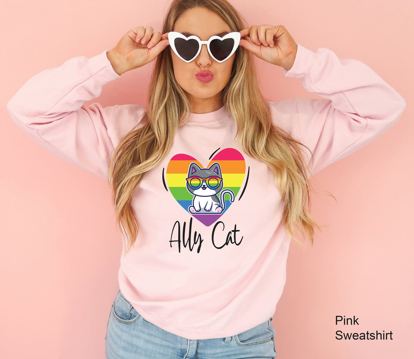 LGBT Ally Cat Sweatshirt, Queer Hoodie, Funny LGBTQ Sweatshirt Gift Idea, Ally Pride Outfit, LGBTQ Hoodie, Equality Sweatshirt, C7011