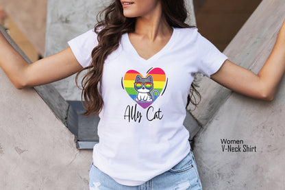 LGBT Ally Cat V-neck Shirt, Protect Trans, LGBTQ Shirt Gift Idea, Ally Pride Outfit, Activist Shirt, LGBTQ Shirt, Pride Ally Shirt, C7011