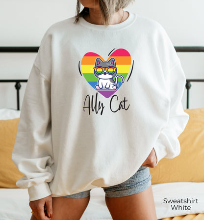LGBT Ally Cat Sweatshirt, Queer Hoodie, Funny LGBTQ Sweatshirt Gift Idea, Ally Pride Outfit, LGBTQ Hoodie, Equality Sweatshirt, C7011