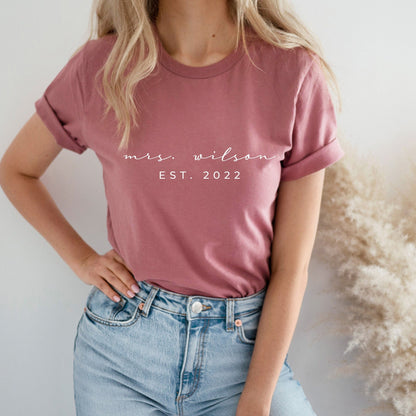 Mrs Shirt,Mrs Tank Tops,Custom Bride Shirt,Wife Tshirt,Personalized Future Mrs Shirt,Wifey Shirt,Mrs Last Name,Est.2022 Tee,Bride Gift,C5749