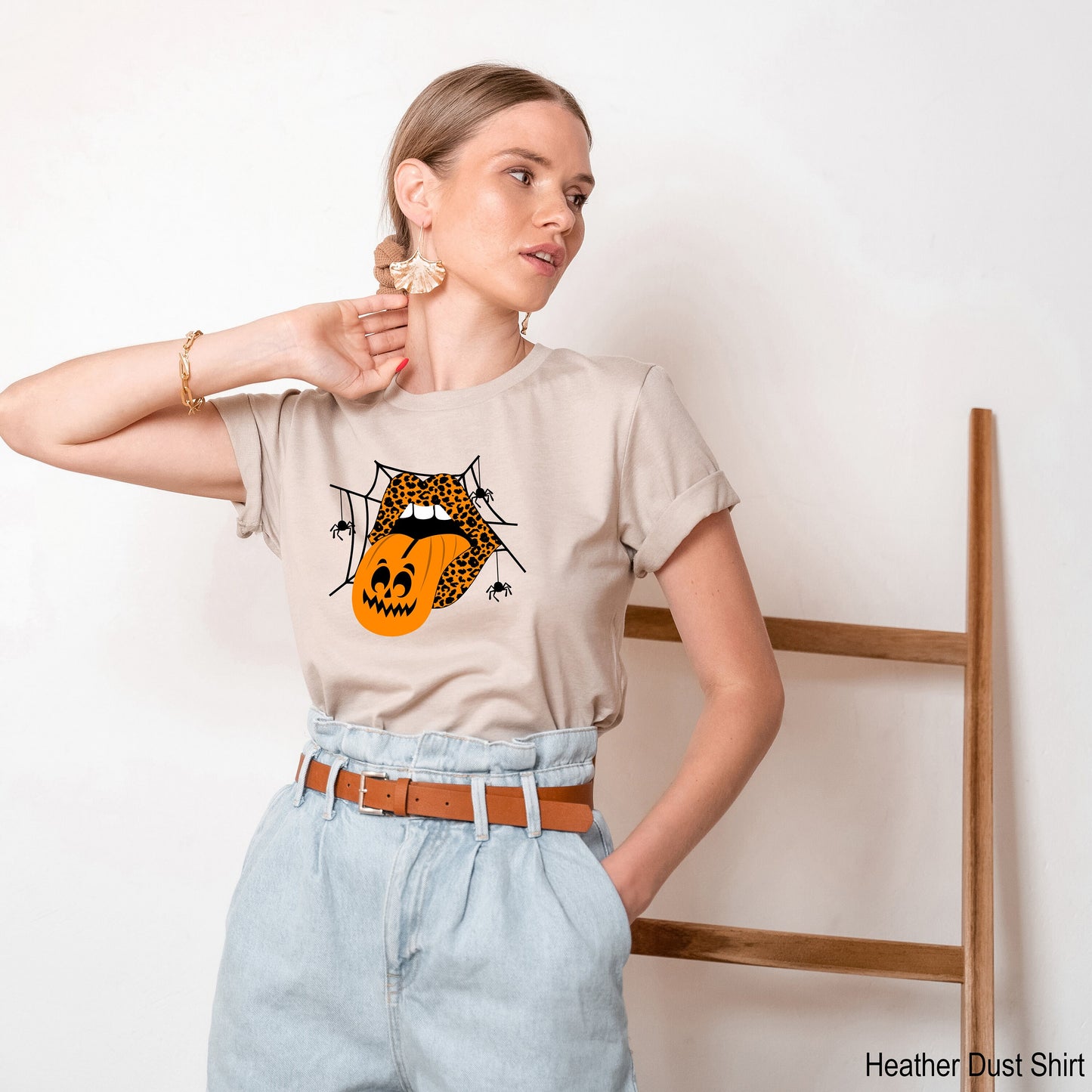 Halloween Shirt,Leopard Lips Vampire Spider web Tshirt,Pumpkin Tongue T Shirts,Halloween Mouth Tee,Halloween Party Costume T shirt,C7056