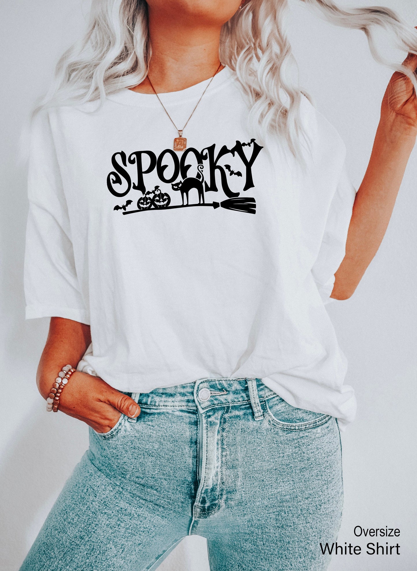 Spooky Sweatshirt,Spooky Season Sweater,Halloween Tshirt for Women,Halloween Spooky Vibes Shirts,Pumpkin Fall T shirt,Witch Broom Tee,C7059