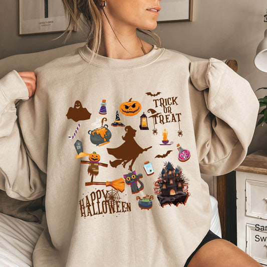 Halloween Sweatshirt,Vintage Trick or Treat Shirt,Happy Halloween Hoodie,Spooky Season Tshirt,Witch Tee,Halloween Party Costume Tshirt,C7022
