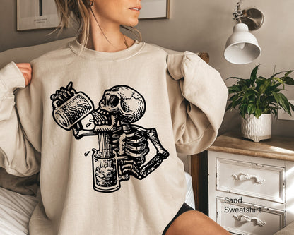 Skull Skeleton Alcohol Beer Sweatshirt, Beer Sweatshirt,Skeleton Hoodie,Skeleton Drinking Beer Sweatshirt,Skull Shirt,C6384