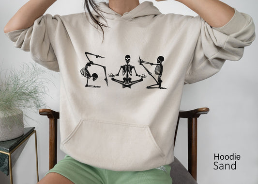 Skeletons Yoga Hoodie,Yoga Skeleton Sweatshirt,Trendy Skull Shirt,Skeletons Halloween Oversized Sweatshirt,Yoga Tops, Halloween Gift,C6194
